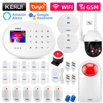 KERUI W202 Home Security Alarm Kit – WiFi GSM Alarm System, Tuya Smart Home, Door Sensor, Motion Detector, Protection, Remote Control