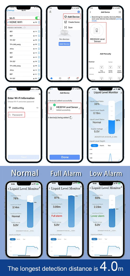 Moray ME201W WiFi TUYA App Smart Home Real-Time Liquid Ultrasonic Water Level Sensor