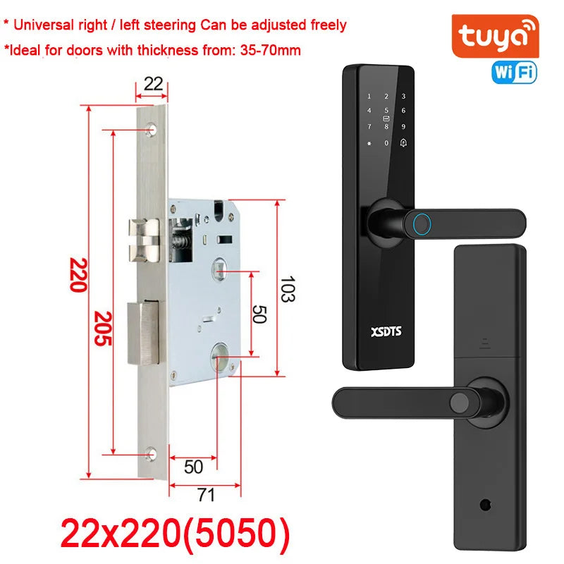 Tuya WiFi Electronic Smart Door Lock – Biometric Fingerprint, Smart Card, Password, Key Unlock & USB Emergency Charge