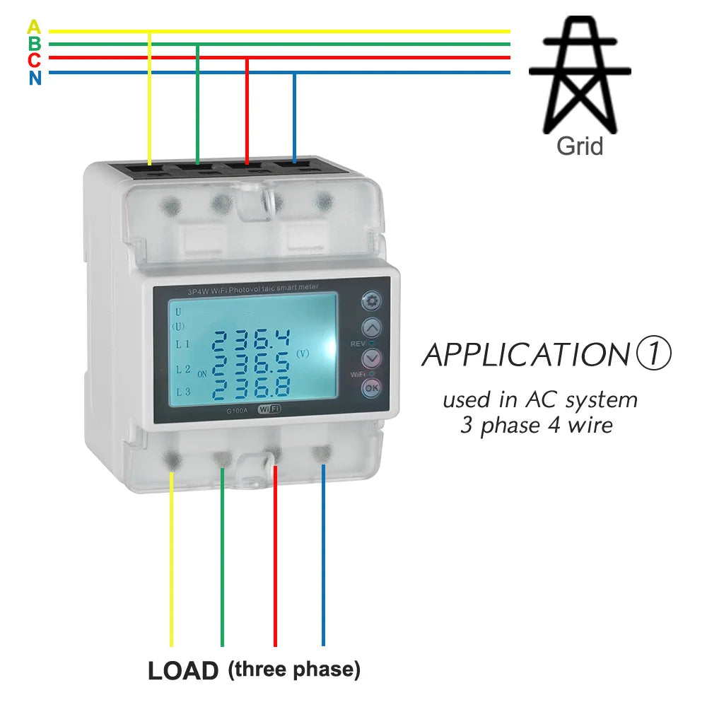 عداد الطاقة Tuya WiFi Smart 3-Phase 380V 100A ثنائي الاتجاه