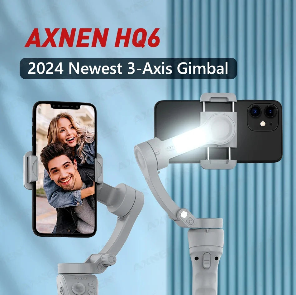 AXNEN Smart 3-Axis Handheld Gimbal Stabilizer for Smartphone with Fill Light for iPhone, Android, Face Tracking, TikTok Vlog Kit