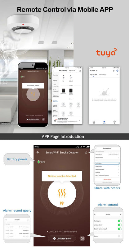 Tuya ZigBee WiFi Smoke Detector Sensor – 80DB Alarm, Fire Protection