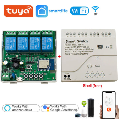 Tuya WiFi AC DC 7-32V 85-250V 12V 24V 220V 1/2/4 Channel Receiver – 10A 16A Relay for Wireless Control