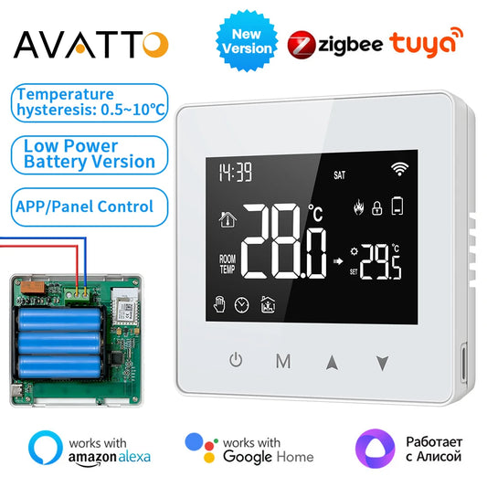 AVATTO Tuya WiFi/ZigBee Smart Thermostat Low Power Battery Water Gas Boiler Temperature Controller For Alexa, Google Home, Alice