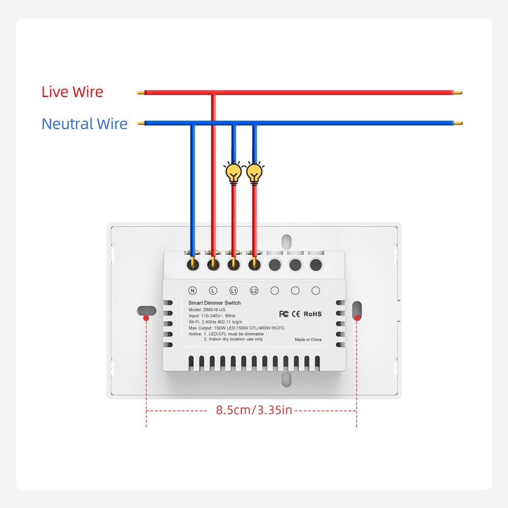 AVATTO Tuya WiFi Smart Dimmer Switch 1/2 Gang Dimmer Light Switch Touch Panel APP Remote Control for Alexa, Google Home