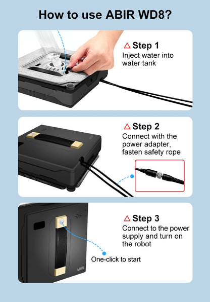 ABIR WD8 Robot Window Cleaner – Dual Water Spray, Smart Memory, High Vacuum Suction, Laser Sensor, Home Glass Cleaning Robot