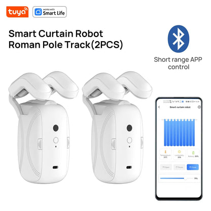 2PCS Bluetooth Tuya Smart Curtain Robot | Roman Rod Track | App Control (No Remote Control)