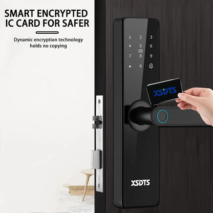 Tuya WiFi Electronic Smart Door Lock – Biometric Fingerprint, Smart Card, Password, Key Unlock & USB Emergency Charge