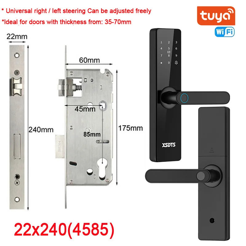 Tuya WiFi Electronic Smart Door Lock – Biometric Fingerprint, Smart Card, Password, Key Unlock & USB Emergency Charge