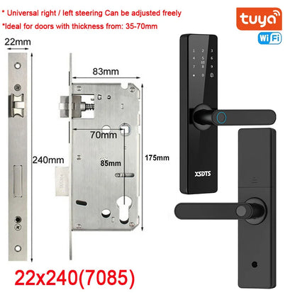 Tuya WiFi Electronic Smart Door Lock – Biometric Fingerprint, Smart Card, Password, Key Unlock & USB Emergency Charge