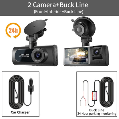 3-Channel Car DVR 1080P Dash Cam with 3-Lens, Night Vision & Parking Monitor