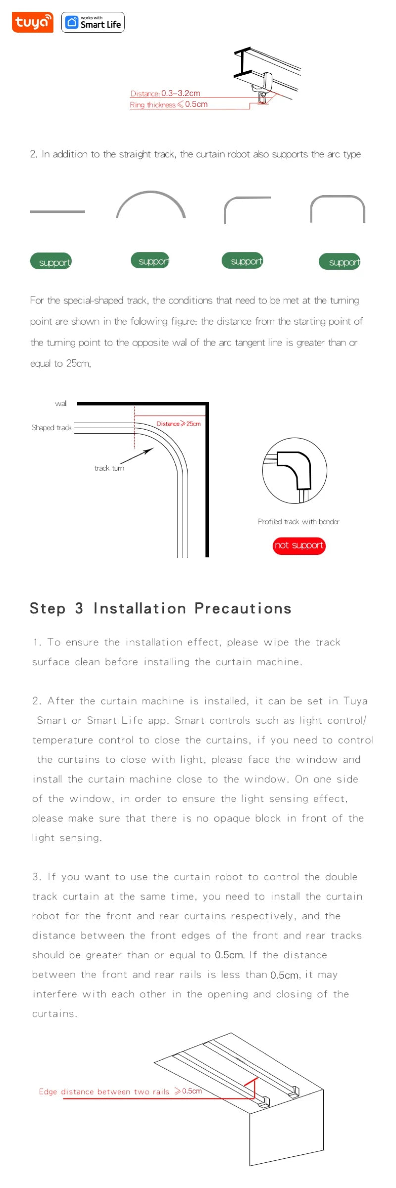 2PCS Bluetooth Tuya Smart Curtain Robot | Roman Rod Track | App Control (No Remote Control)