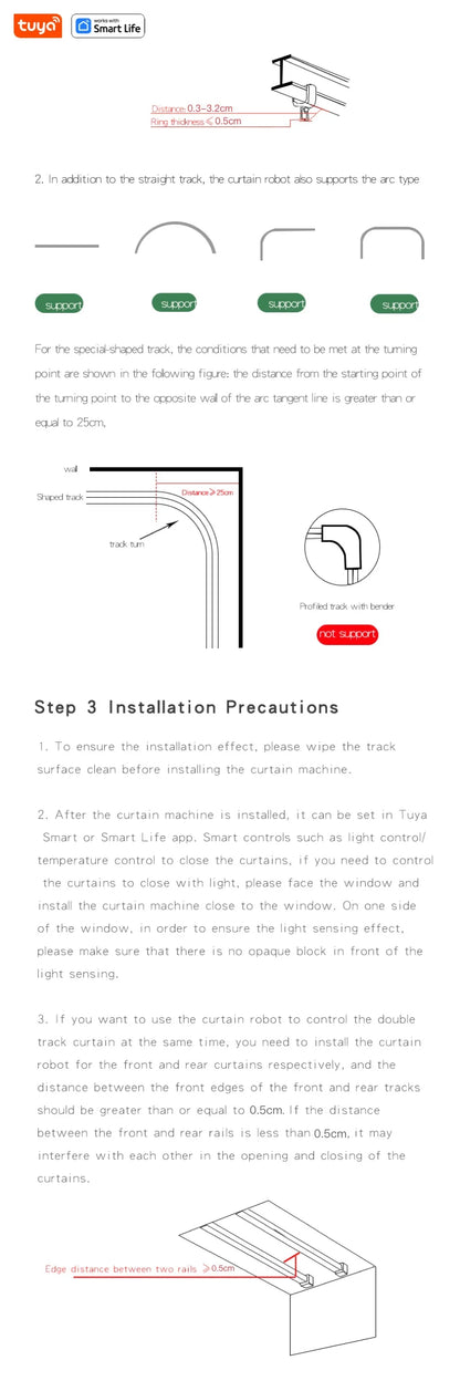 2PCS Bluetooth Tuya Smart Curtain Robot | Roman Rod Track | App Control (No Remote Control)