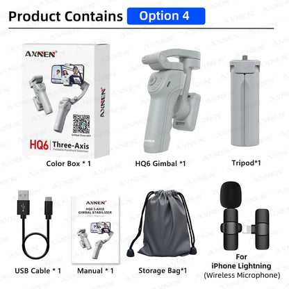 AXNEN Smart 3-Axis Handheld Gimbal Stabilizer for Smartphone with Fill Light for iPhone, Android, Face Tracking, TikTok Vlog Kit