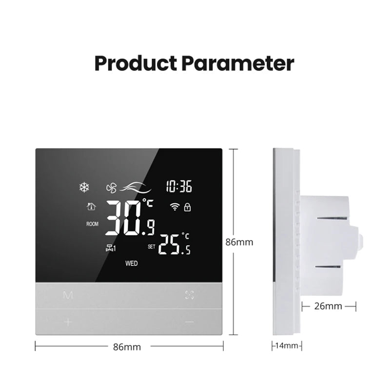 AVATTO Tuya WiFi Smart Thermostat for Central Air Conditioning & Fan Coil Unit – Heating, Cooling, 3-Speed, Works with Alexa & Google Home