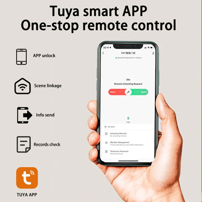 Tuya WiFi Electronic Smart Door Lock – Biometric Fingerprint, Smart Card, Password, Key Unlock & USB Emergency Charge