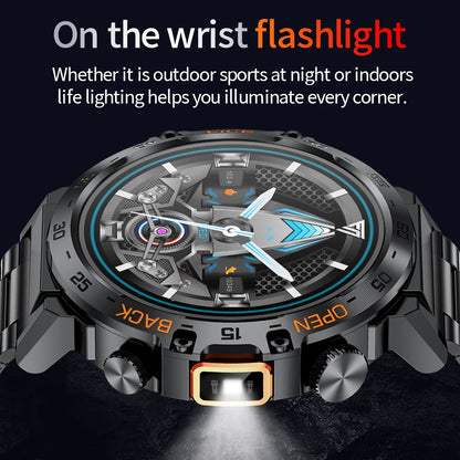 LIGE 2024 Smart Watch for Men – 360° AMOLED HD Screen, Waterproof Fitness Tracker with Flashlight