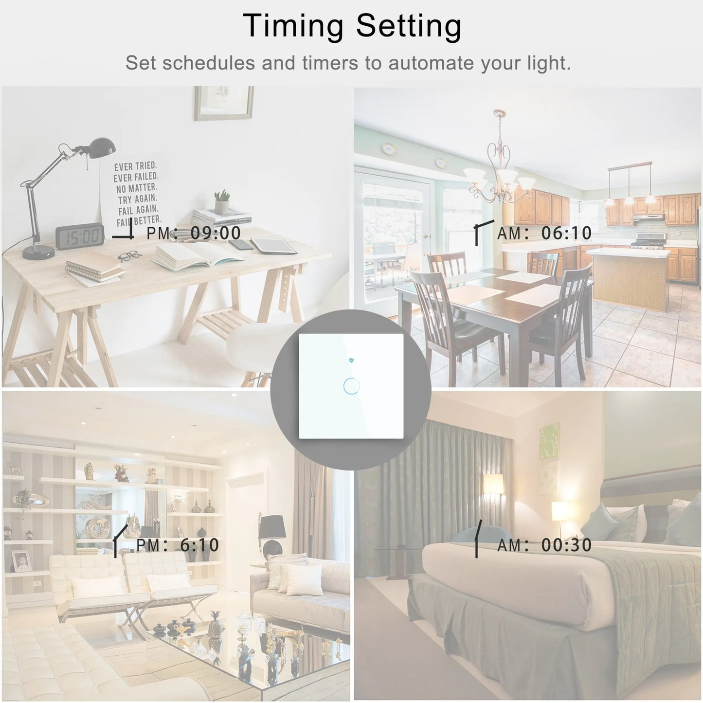 WiFi Smart Switch EU Light Wall Touch Switch 220V No Neutral Wire Required, Works with Alexa & Google Home