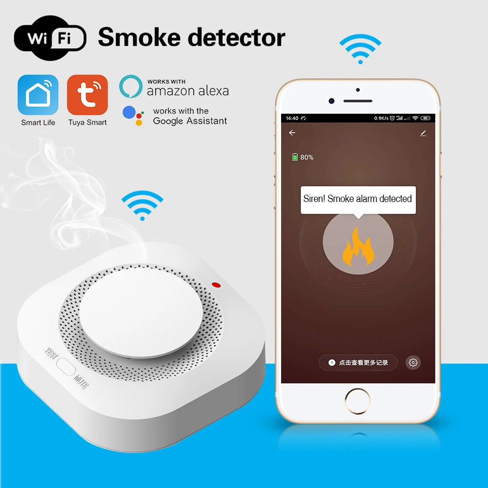 Tuya ZigBee WiFi Smoke Detector Sensor – 80DB Alarm, Fire Protection