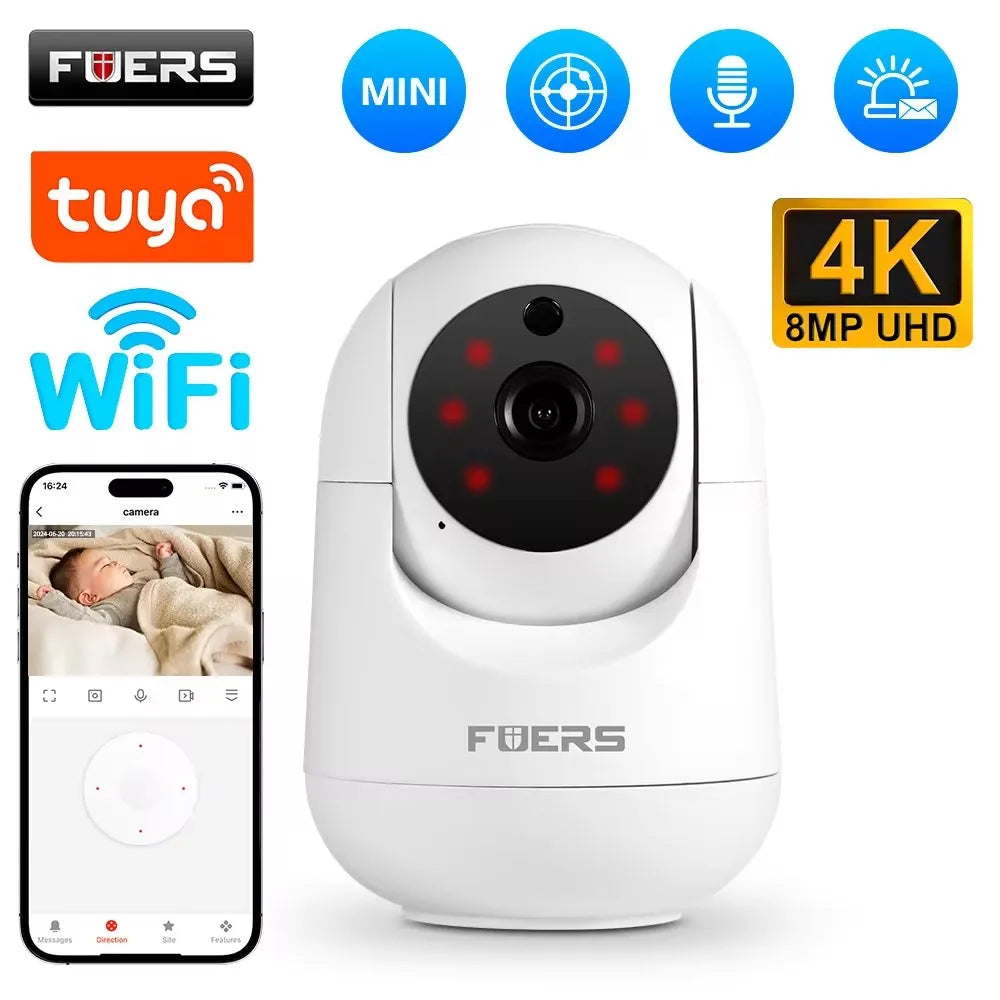 Fuers 4K 8MP IP Camera – Tuya Smart Home, WiFi Wireless, Automatic Tracking CCTV Security Baby Monitor