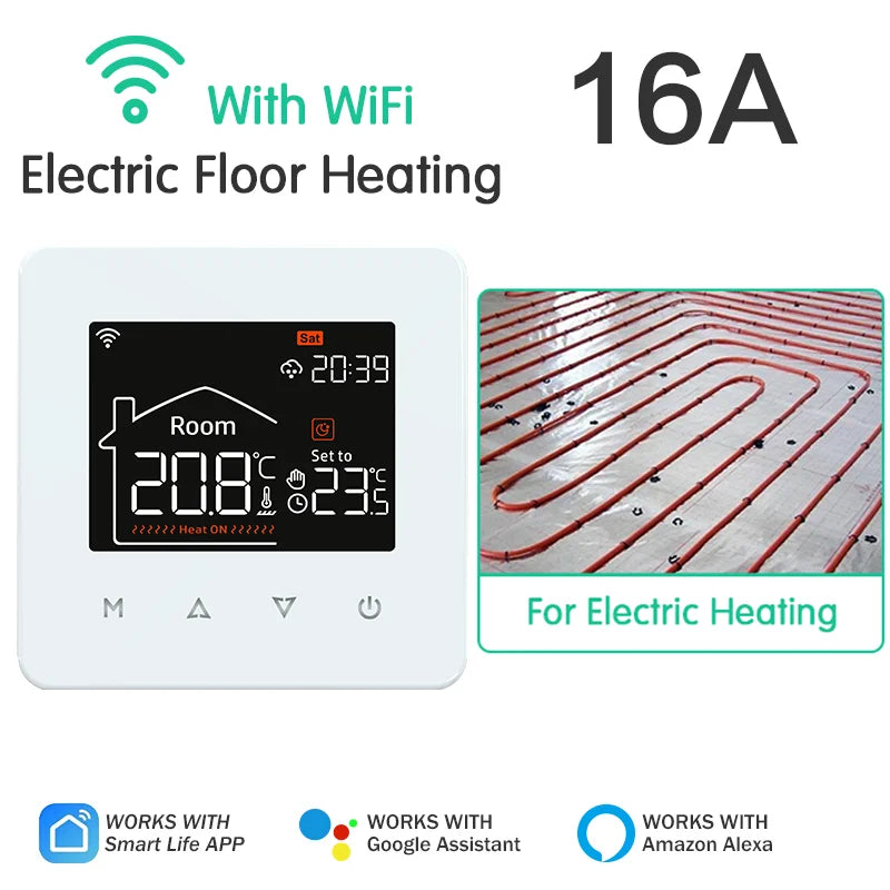 Tuya Smart Thermostat for Electric & Water Floor Heating, Gas Boiler WiFi Temperature Remote Controller – Works with Google & Alexa