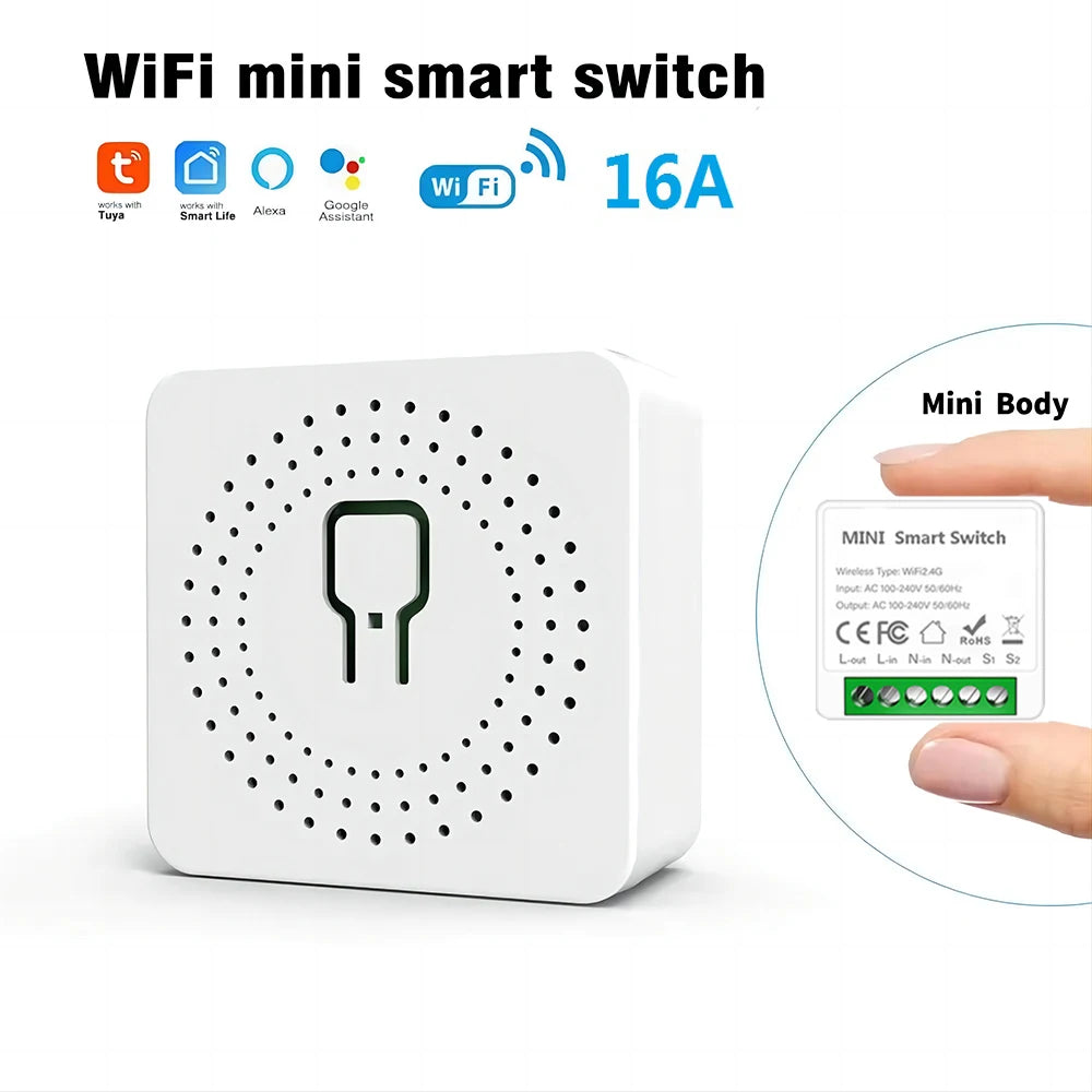 16A Mini Wi-Fi Smart Switch | DIY 2-Way Control, Alexa & Google Assistant Compatible