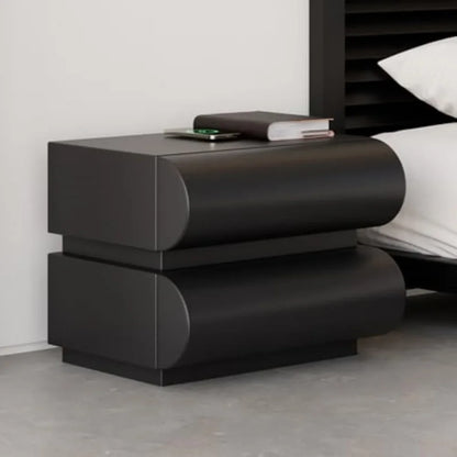 Smart Nightstand with Wireless Charger, Modern Black Leather Bedside Table with 2 Drawers for Bedrooms and Living Rooms