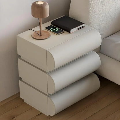 Smart Nightstand with Wireless Charger, Modern Black Leather Bedside Table with 2 Drawers for Bedrooms and Living Rooms