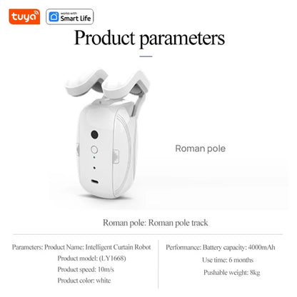 2PCS Bluetooth Tuya Smart Curtain Robot | Roman Rod Track | App Control (No Remote Control)